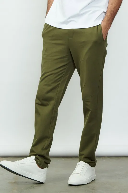 Military Green Cotton Terry Tapered Pants