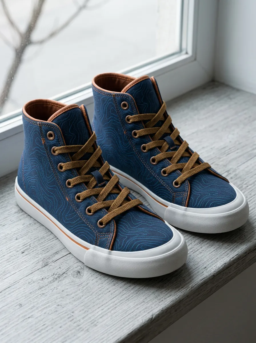 Men's Street Hiking Lover Topographic Map Patterned Canvas Shoes