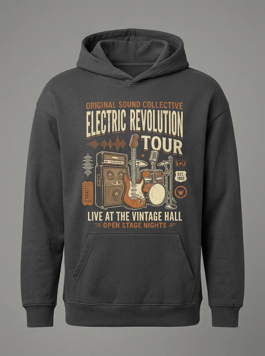 Men‘s Rock Music Lover Electric Guitar Drum Printed Hoodie