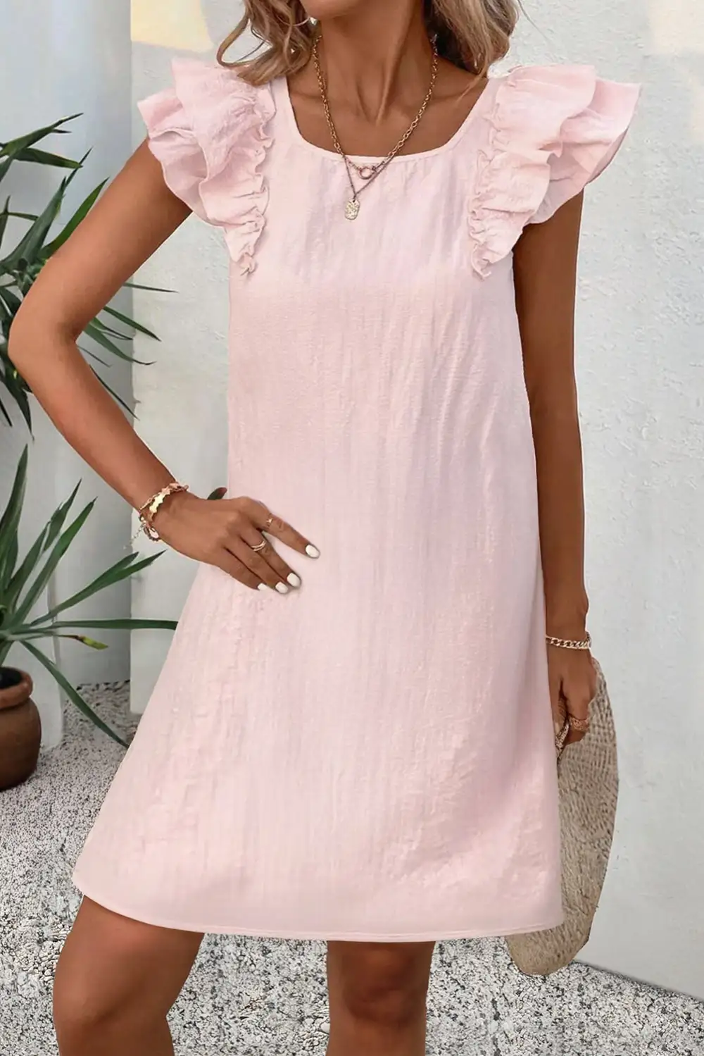Textured Square Neck Mini Dress