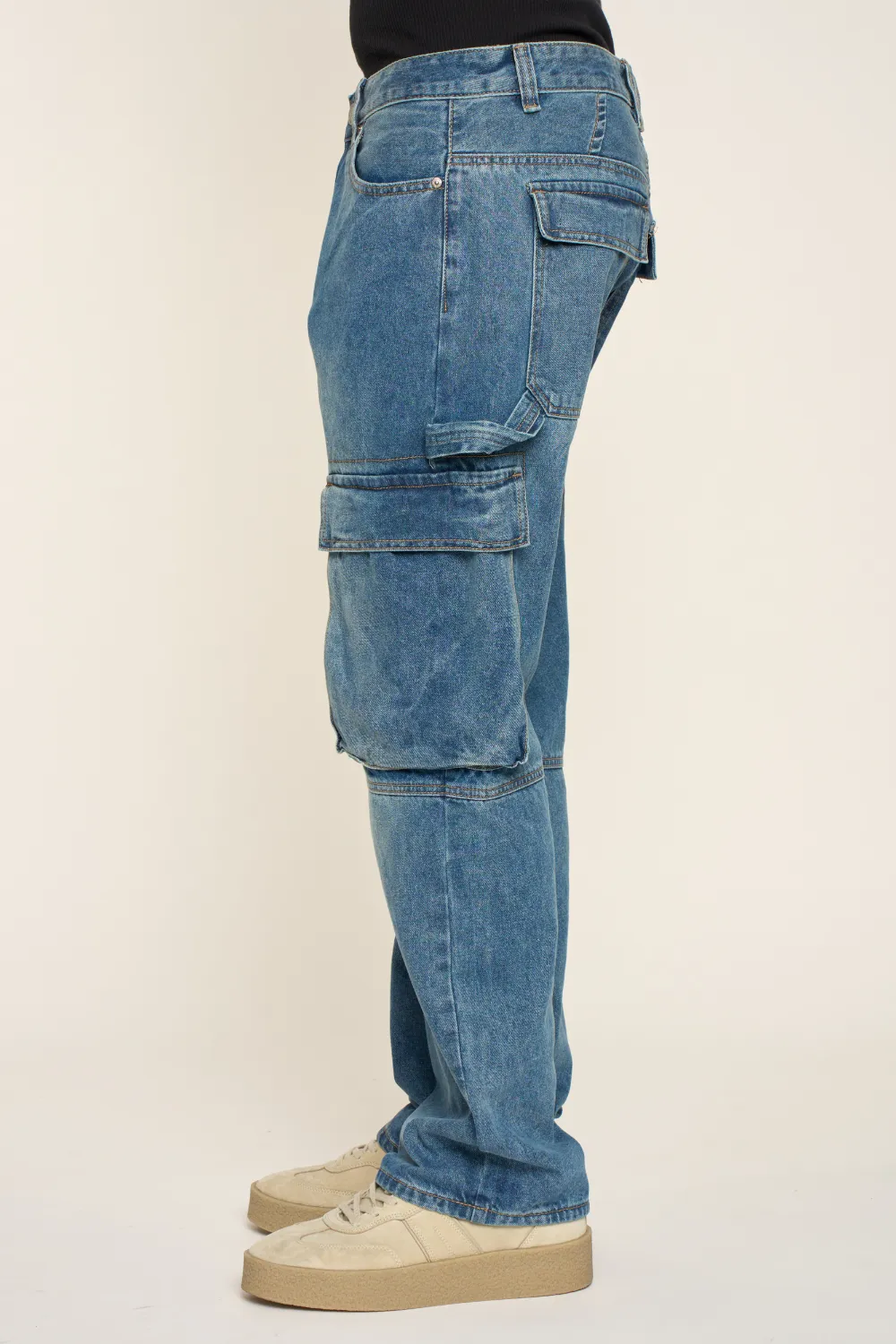 Men's Heavyweight Baggy Fit Cargo Denim Jeans