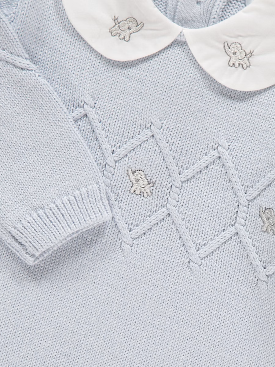 Light Blue Elephant Knitted All in One detail 1