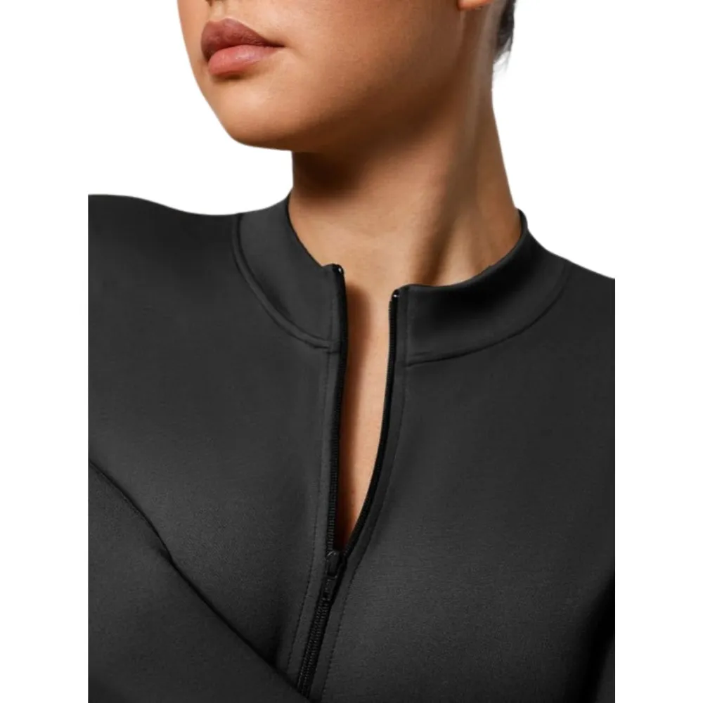 Zip Front Long Sleeve Thong Bodysuit