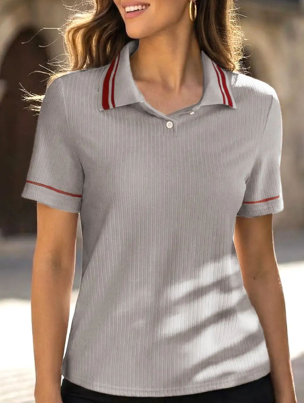 Retro Striped Collared Polo Shirt