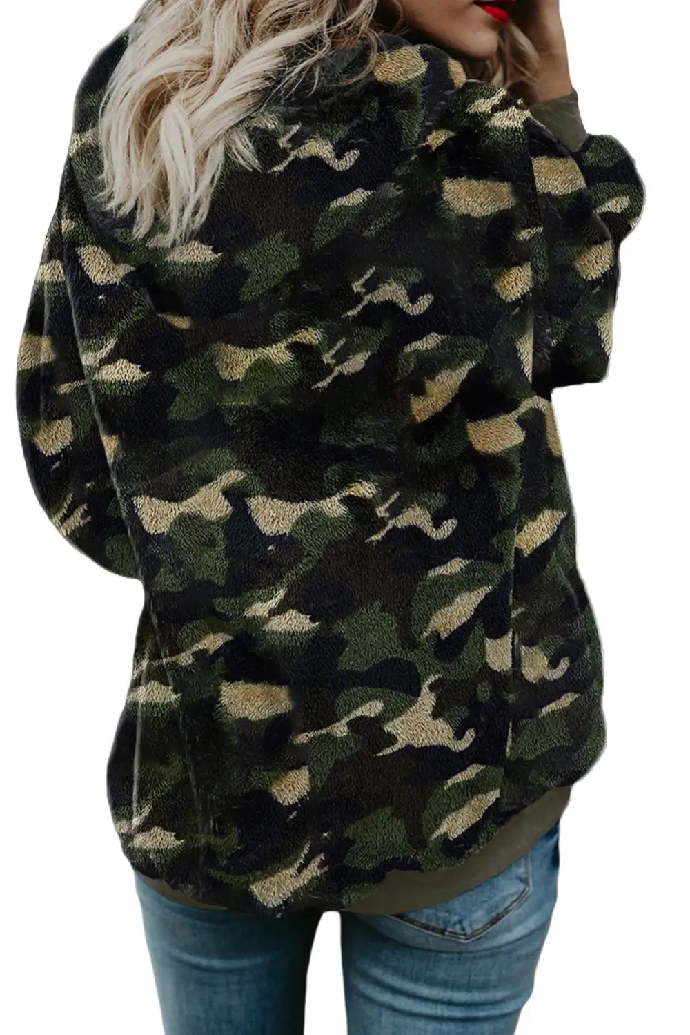 Camo Print Warm Furry Hoodie