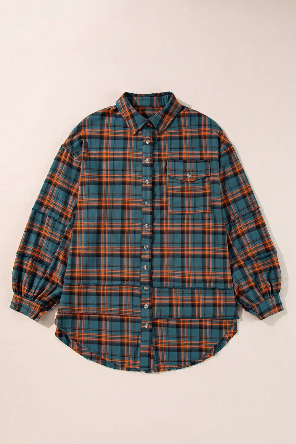 Plaid Western Inspired Split Neck Shirt Blouse