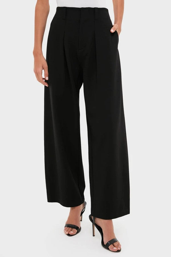 Black Pleated Ponte Knit Trousers