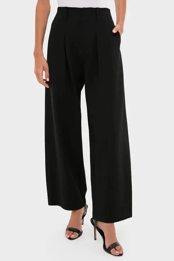 Black Pleated Ponte Knit Trousers