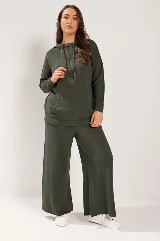 Khaki Green Knitted Hoodie detail 1