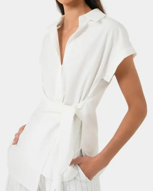 Chic Collar Tie Button Shirt