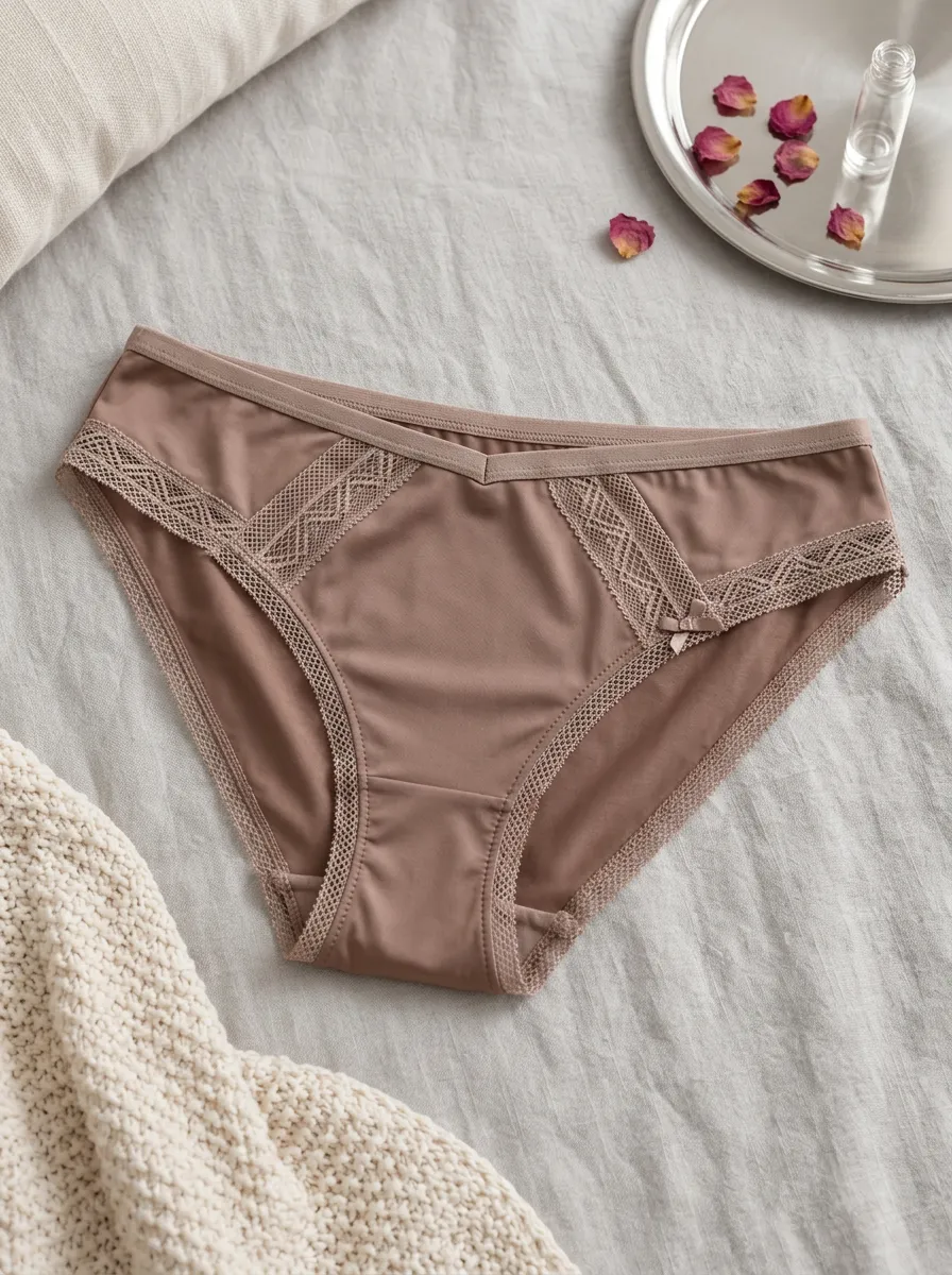 Women's Brown Lace Trim Bowknot Detail Panties