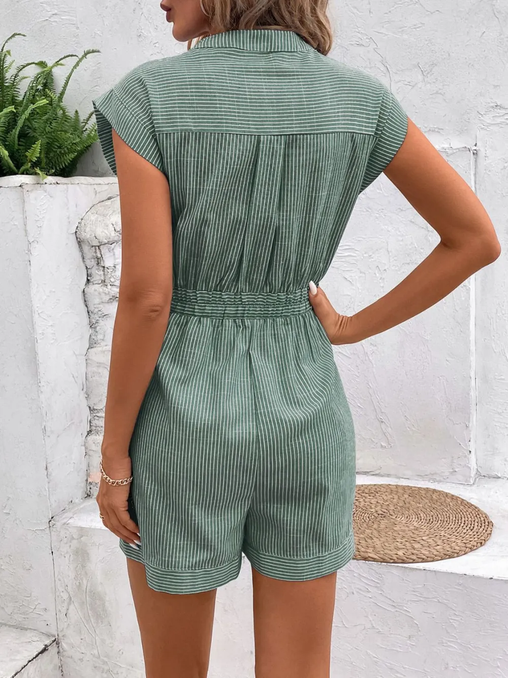 Notched Tie Waist Romper