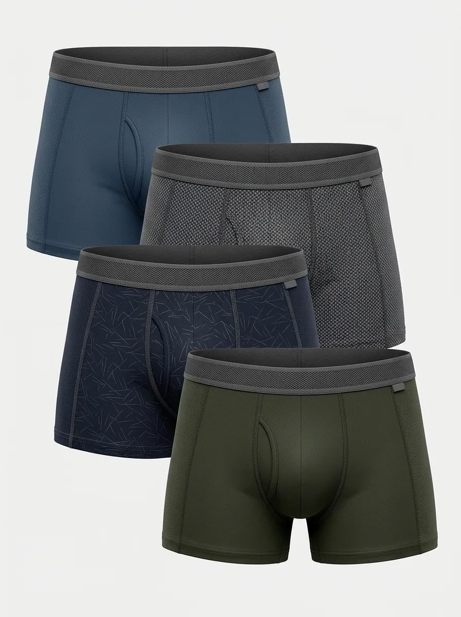 Easy-Wear Printed Patterned Finish Men's Four Pack Boxer Briefs