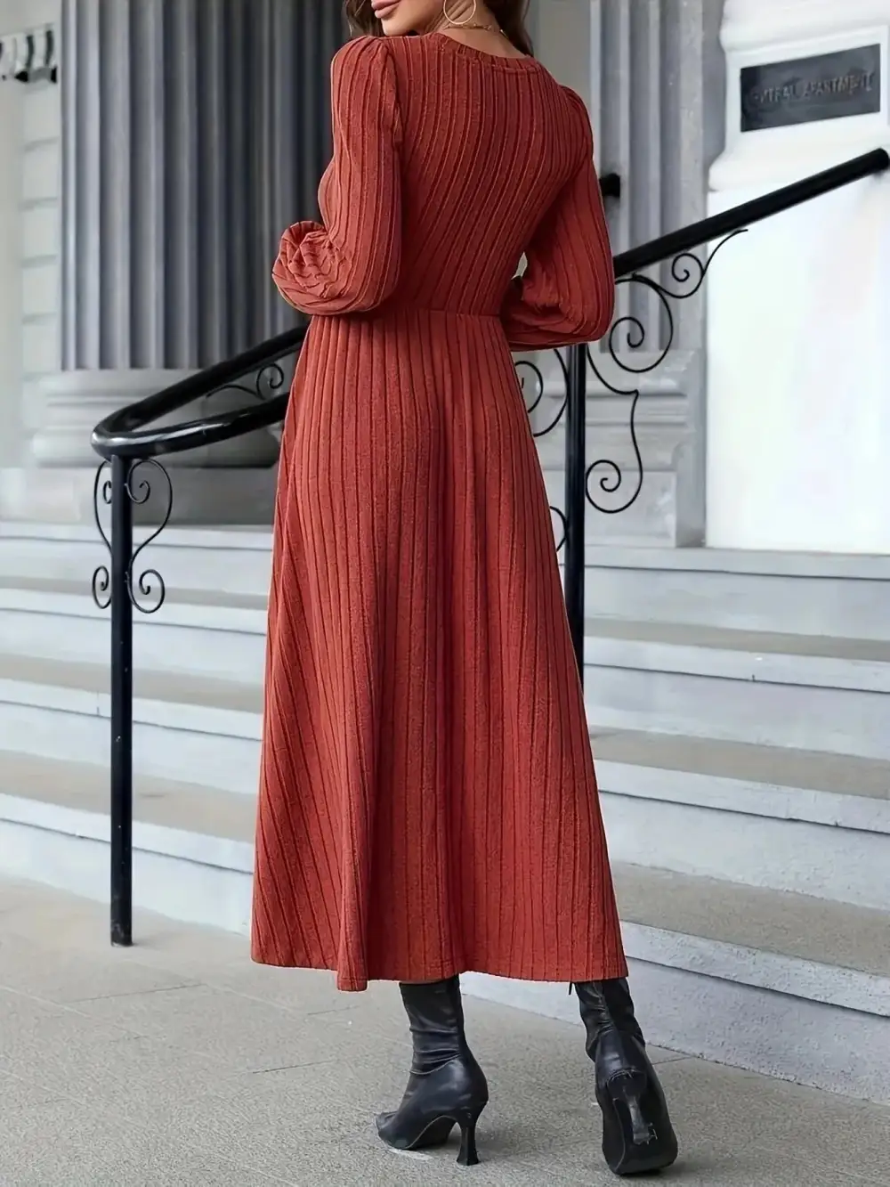 Ribbed Long Sleeve Sweater Dress