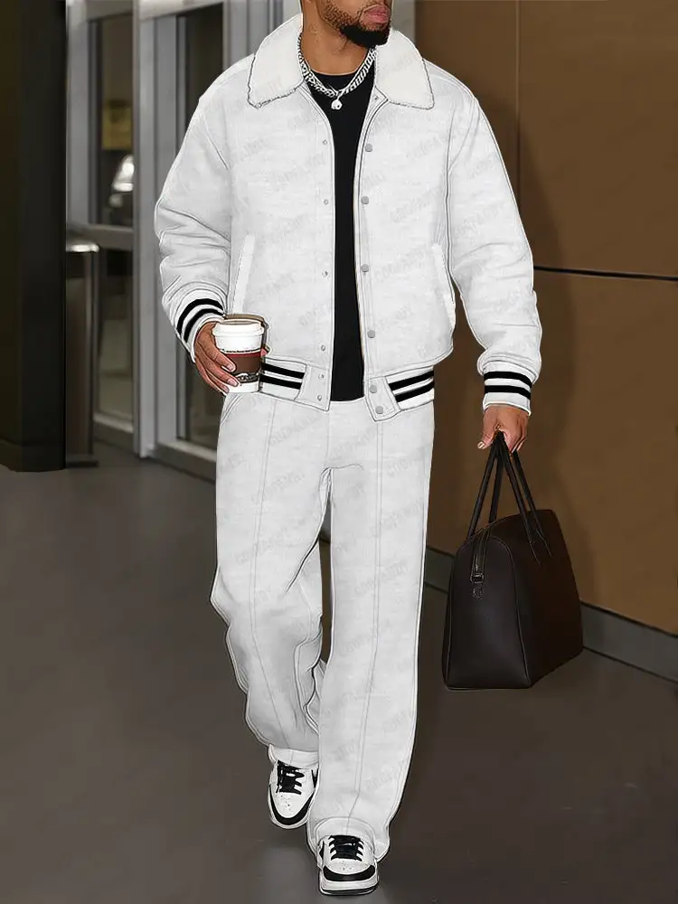 Brushed-Trim Cotton Jacket & Pants Set