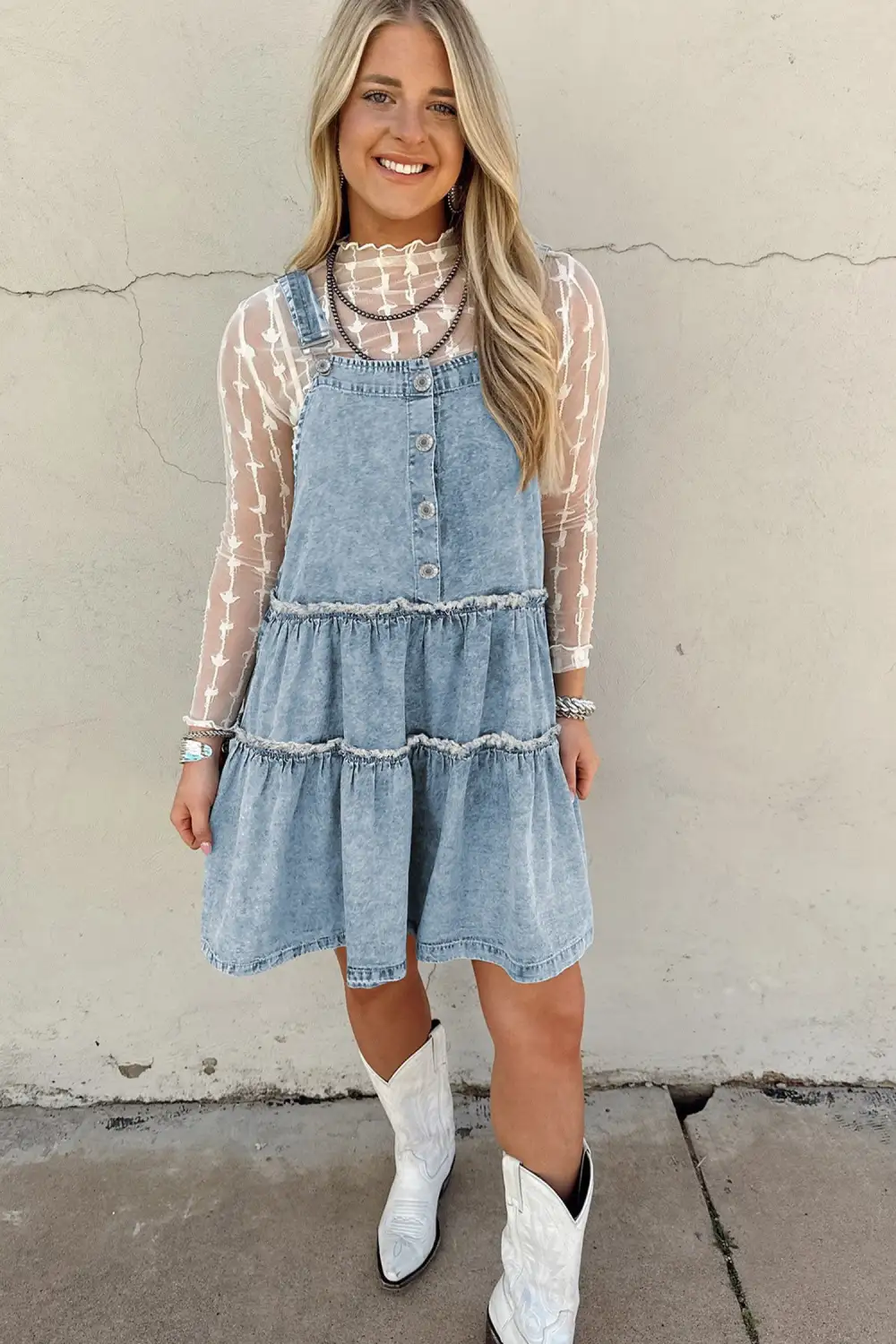 Smooth Finish Denim Tiered Jumpsuit