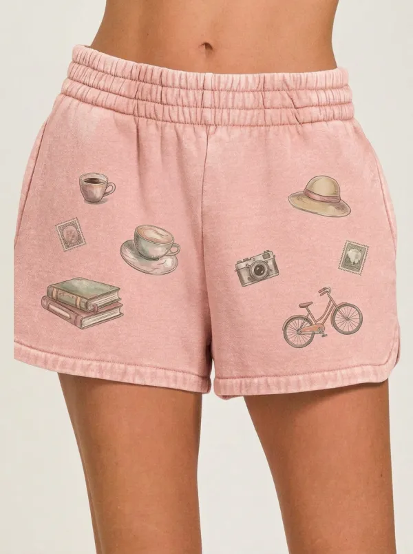 Women's Travel Hobby Coffee Book Camera Printed Shorts