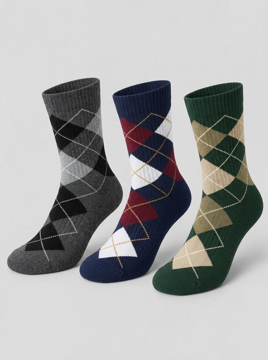 Men's Vintage Multi-Color Argyle Ribbed Crew Socks 3-Pack