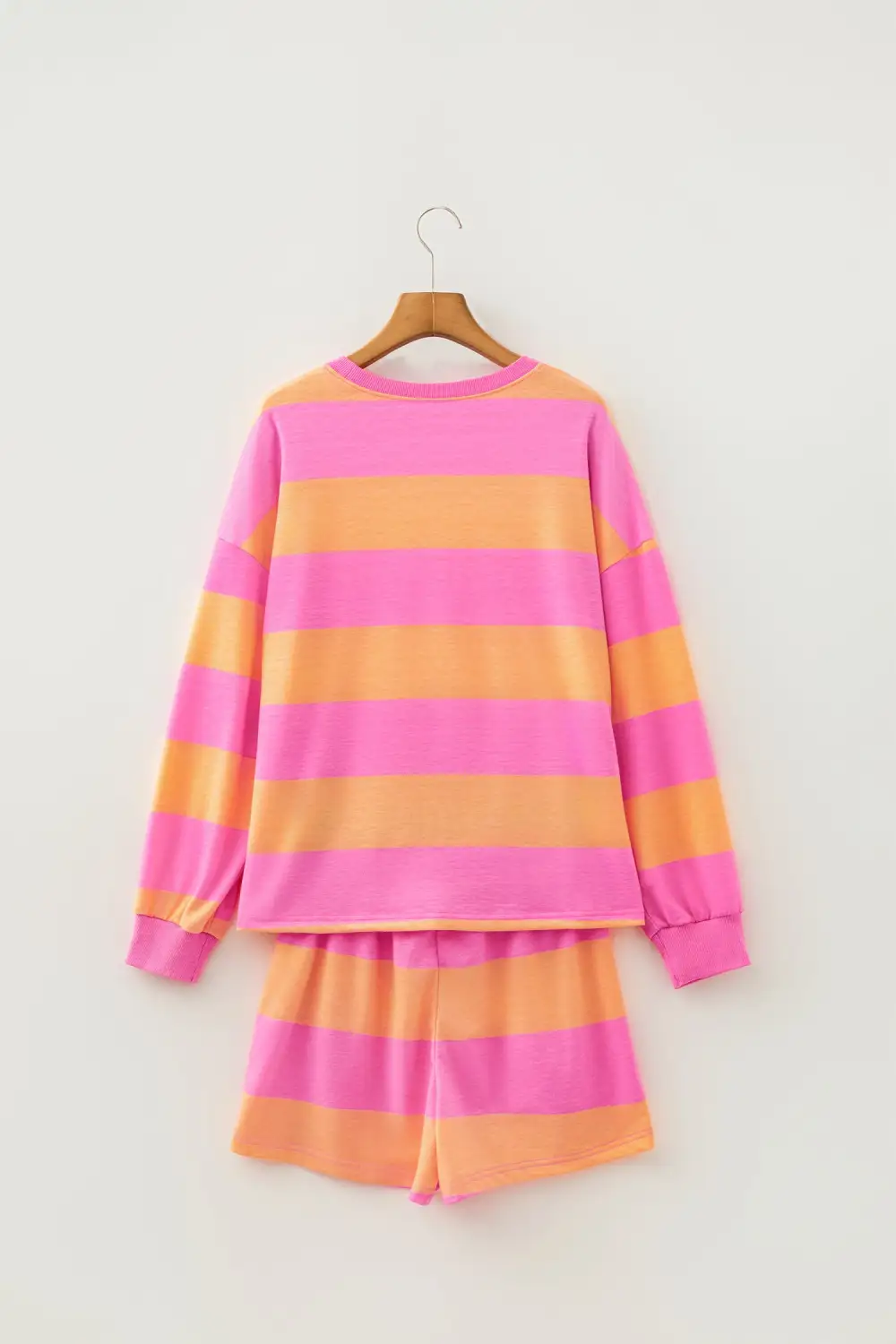 Women's Long Sleeve Casual Top Drawstring Shorts Two Piece Set