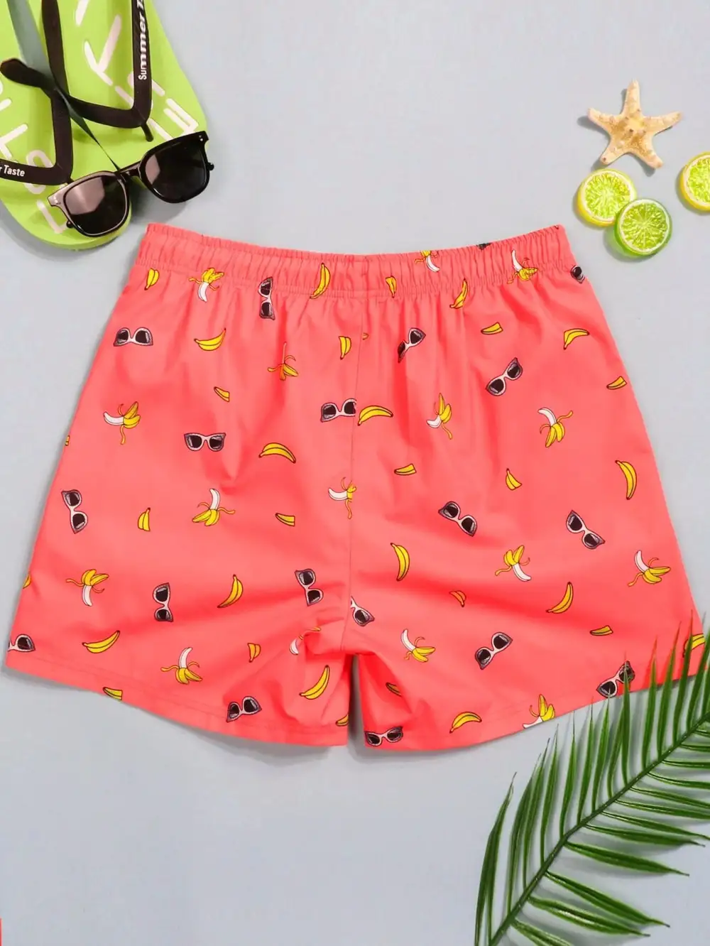 Men's Coastal Banana Print Drawstring Swim Trunks