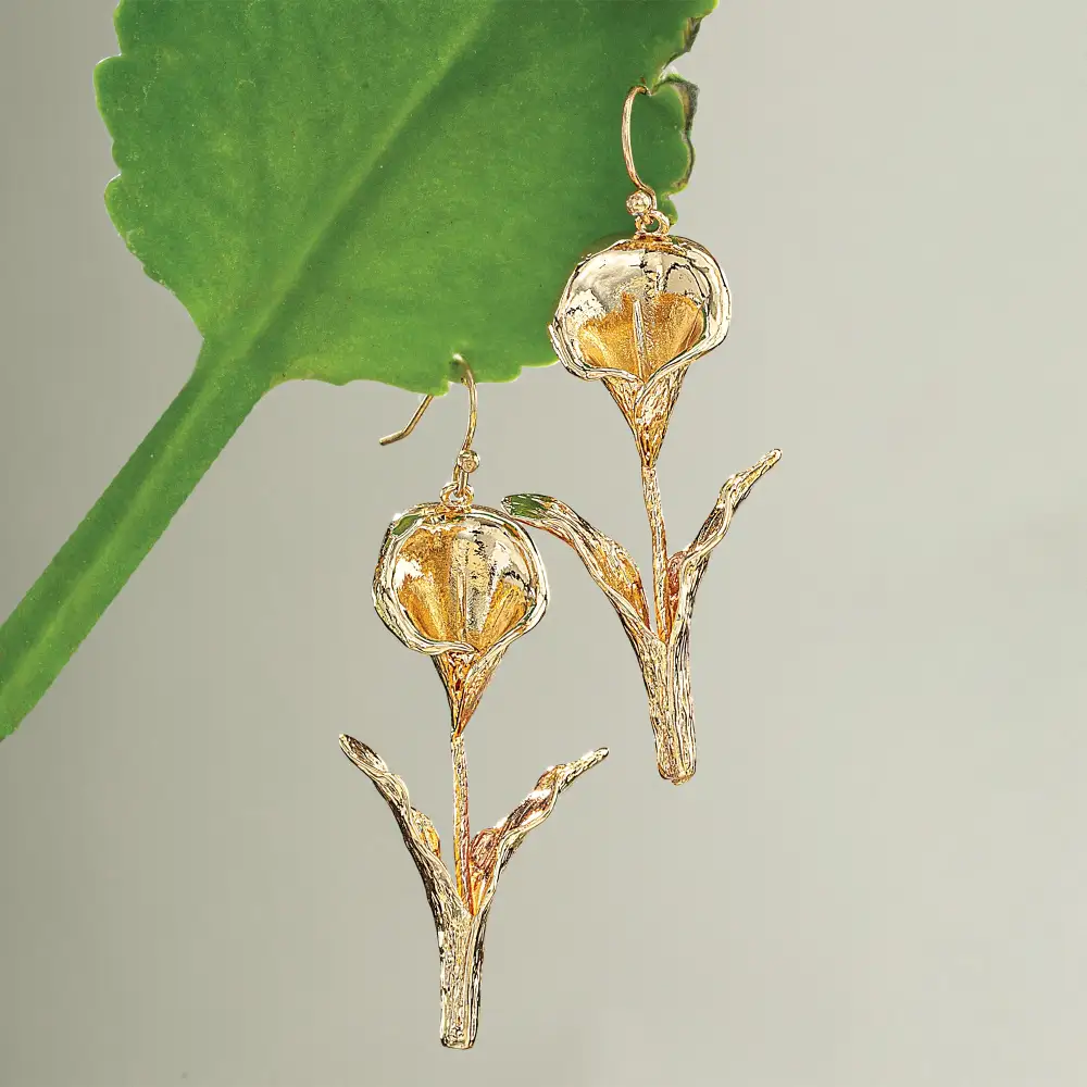 Brass Floral Drop Earrings