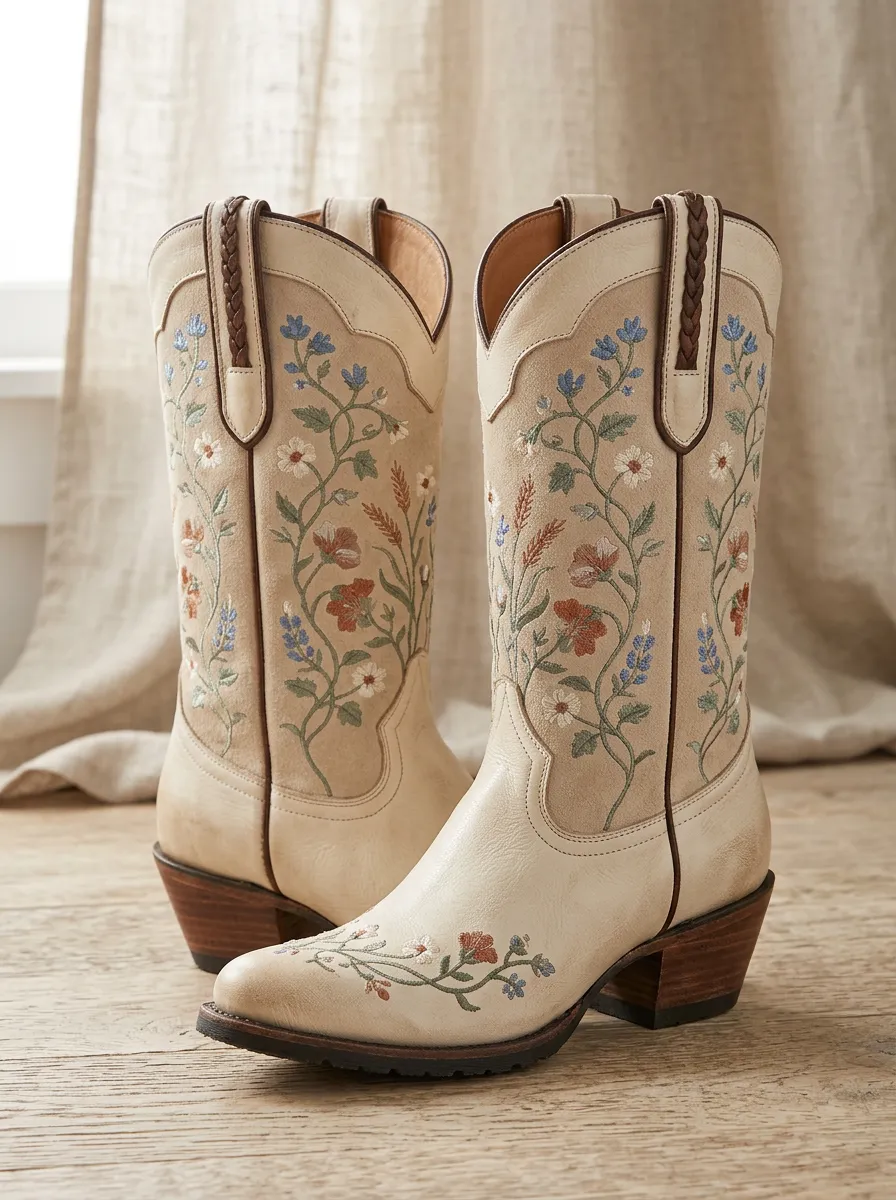 Ranch Floral Embroidered Edit Unisex Western Cowboy Boots