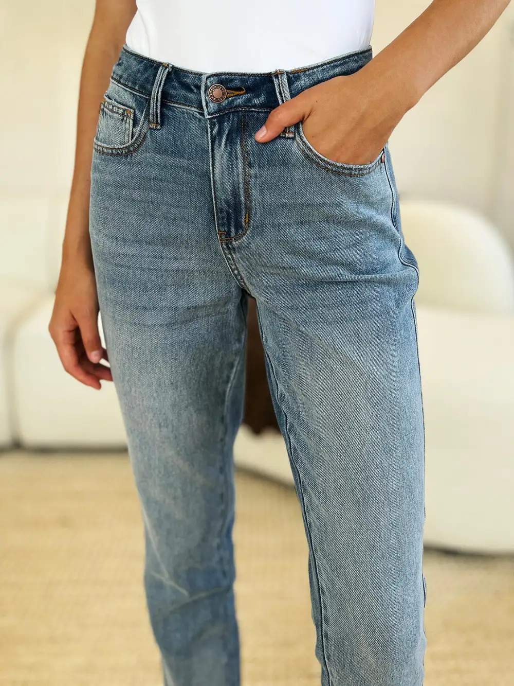 Mid Rise Rigid Magic Release Hem Denim Jeans