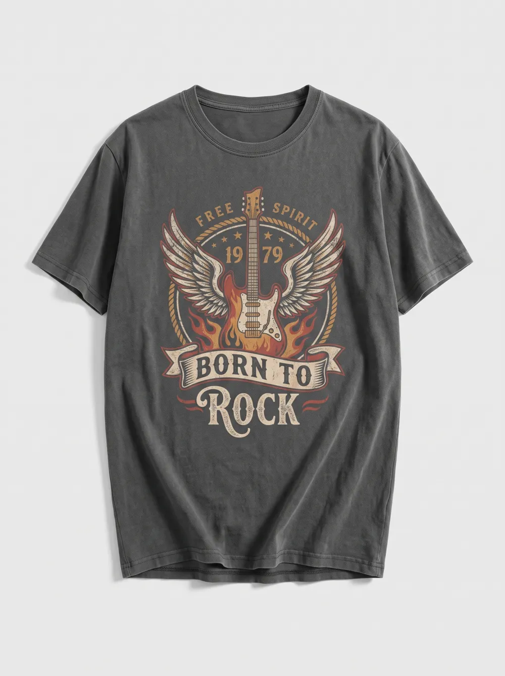 Men's Rock Music Lover Winged Guitar Born To Rock Printed T-shirt