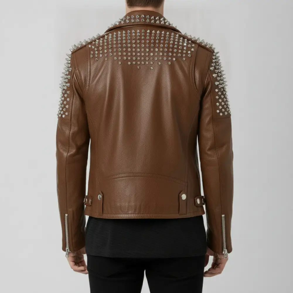 Classic Cowhide Biker Motorcycle Studded Jacket