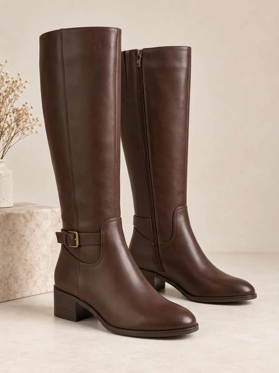 Women's Faux Leather Rugged Knee High Boots