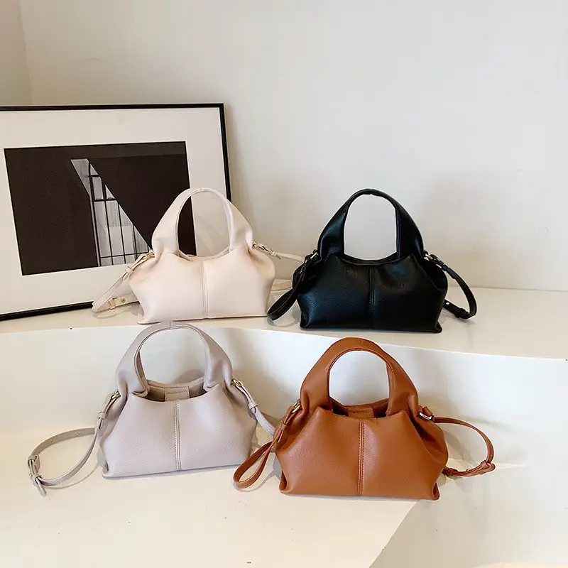 Faux Leather Pleated Dumpling Bag