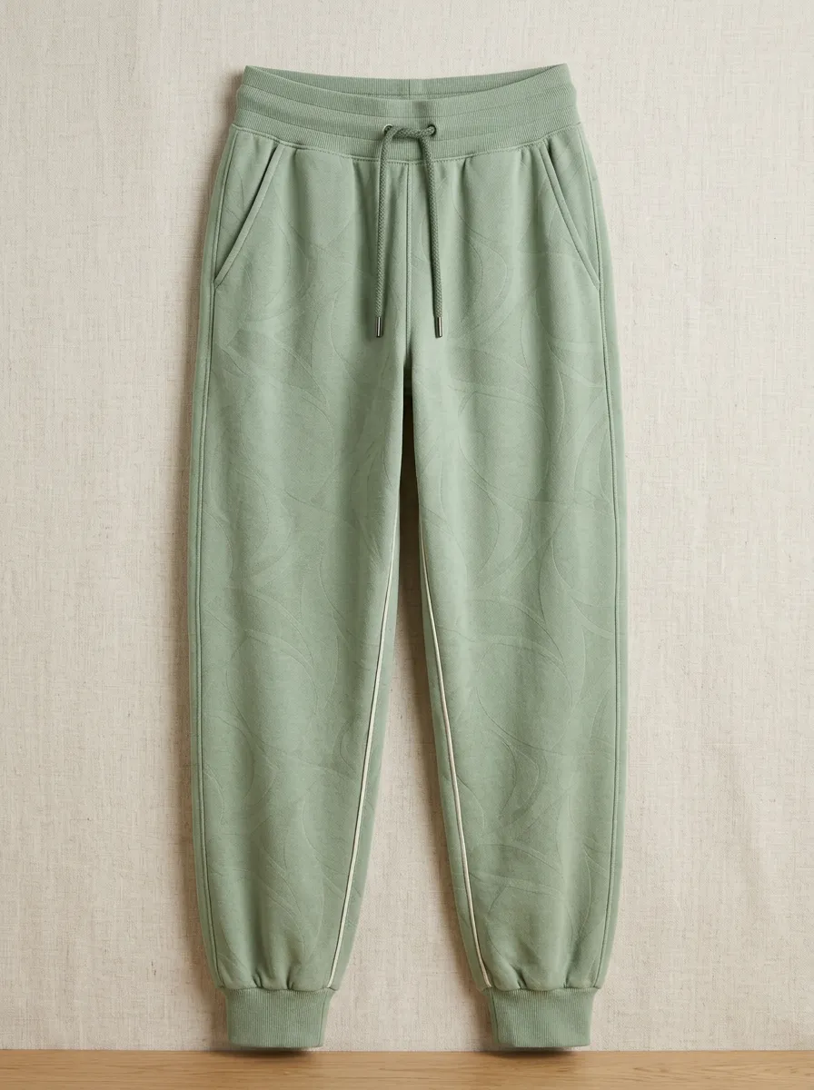 Women's Sage Green Abstract Swirl Embossed Printed Joggers