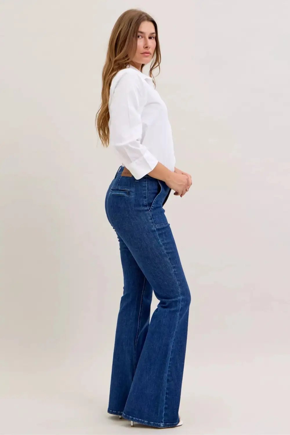 High Waist Flare Leg Pocketed Denim Jeans