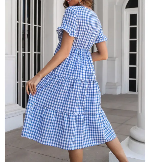 V-Neck Short Sleeve Midi Dress