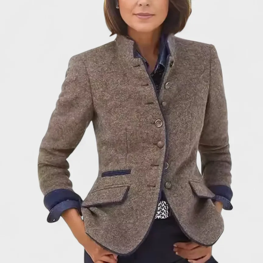 Wool Blend Stand Collar Button Front Jacket