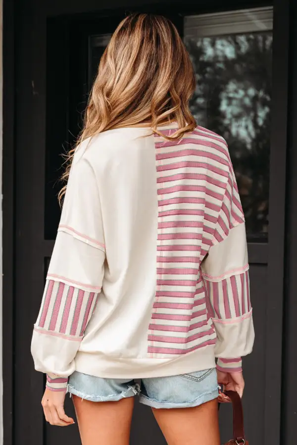 Women's Striped Colorblock Oversized Fit Pullover Top