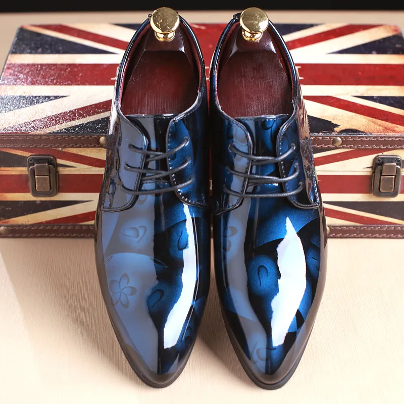 Men's Business Floral Pattern Strappy Leather Pointed Toe Dress Shoes