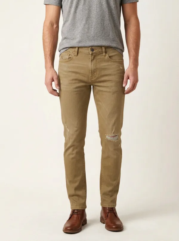 Men's Distressed Dark Wash Slim-Fit Jeans