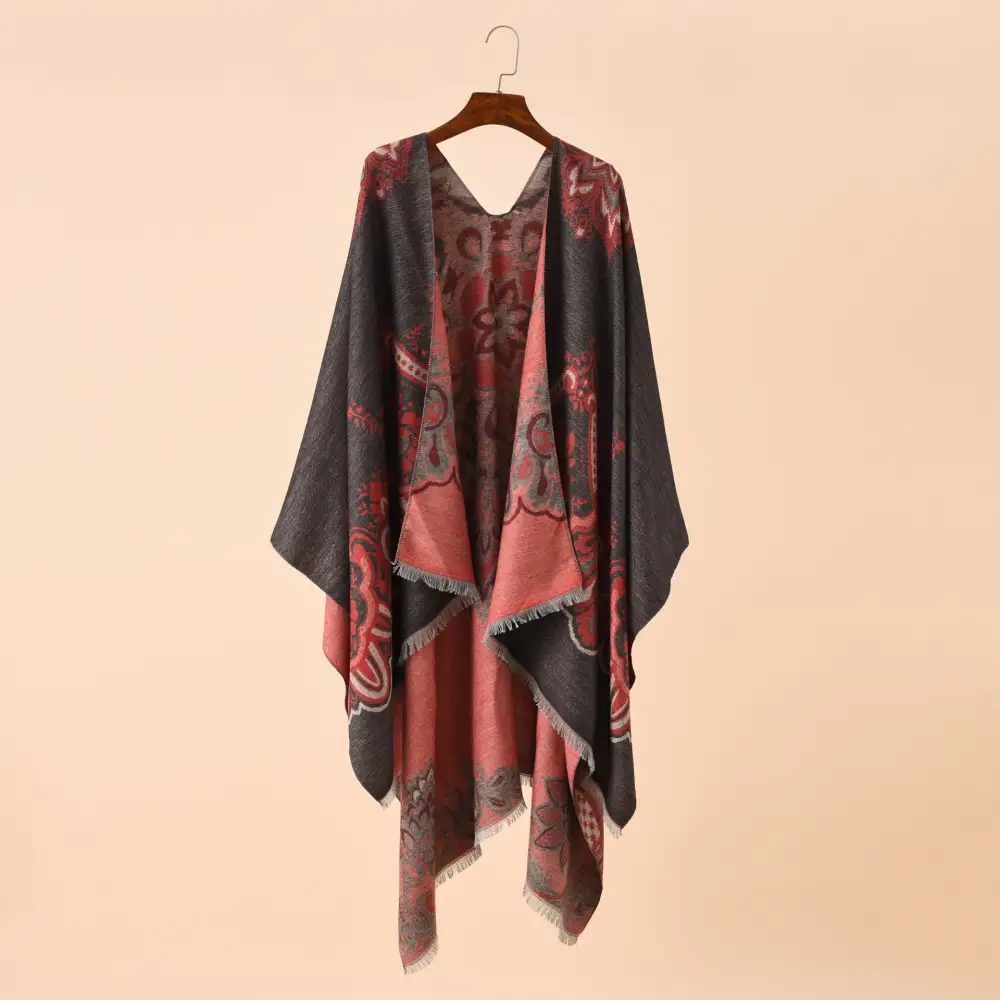 Lightweight Jacquard Fringed Wrap Scarf