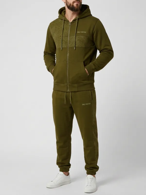 Men's Topographic Map Printed Zip-Up Hoodie Jogger Set