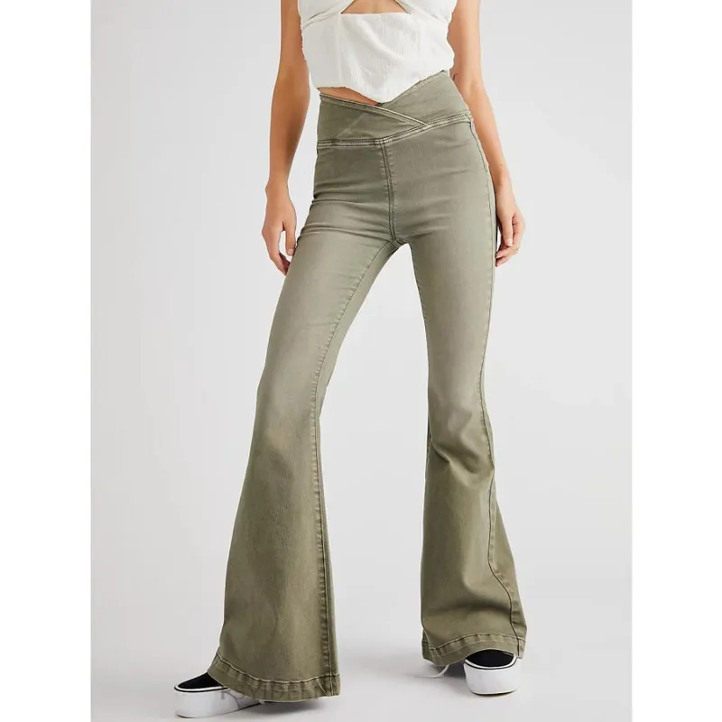 Asymmetric Waist Flare Jeans