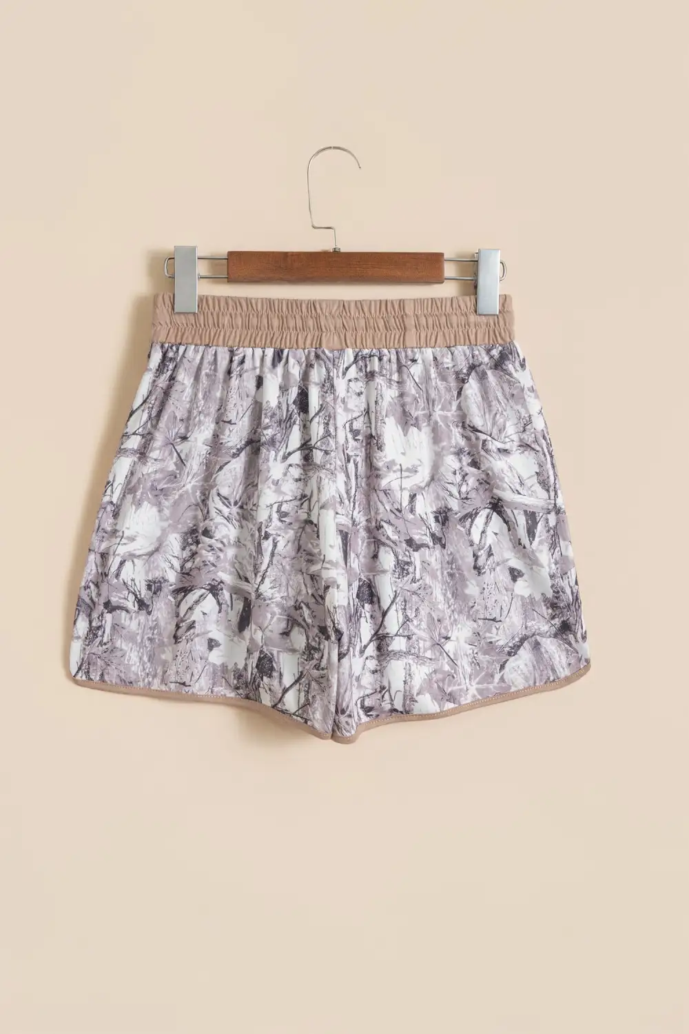 Drawstring Elastic-Waist Camouflage Colorblock Casual Shorts
