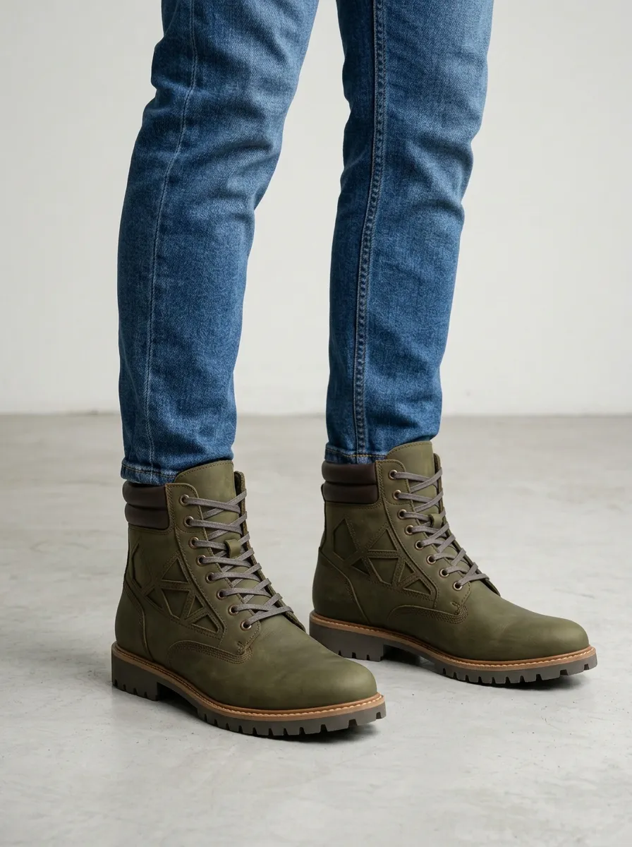 Unisex Geometric Pattern Print Work Boots