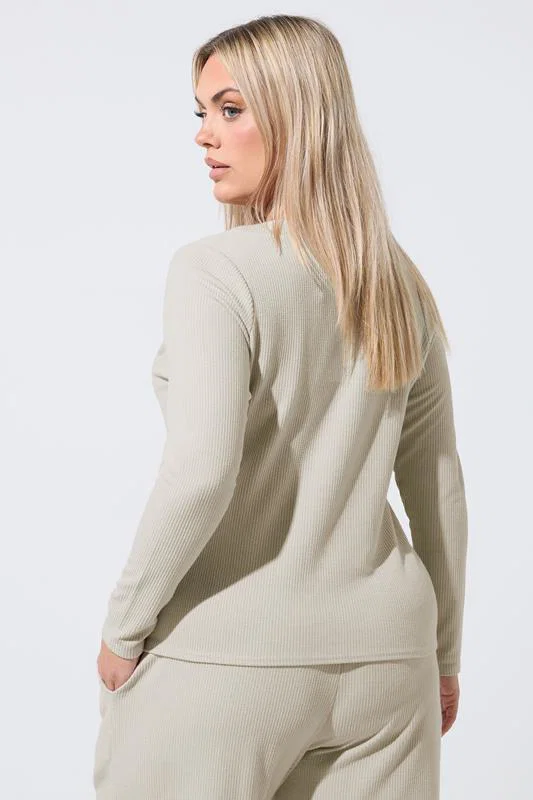 Plus Size Beige Ribbed Button Cardigan detail 2