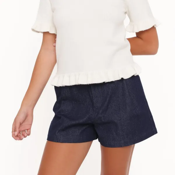 High Waist Pleated Pocket Denim Shorts