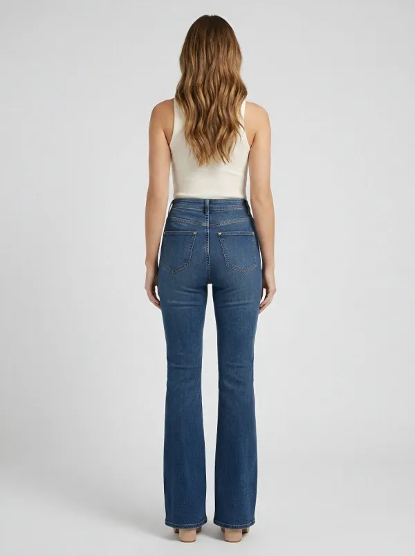 Vintage-Inspired High-Waist Women's High-Waist Stretch Flare Jeans