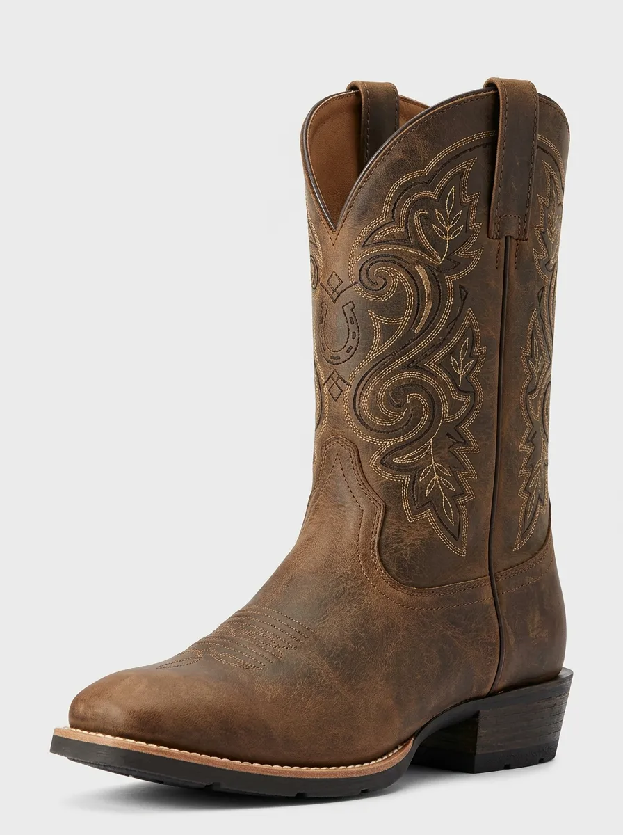 Men's Western Cowboy Horseshoe Embroidered Printed Boots