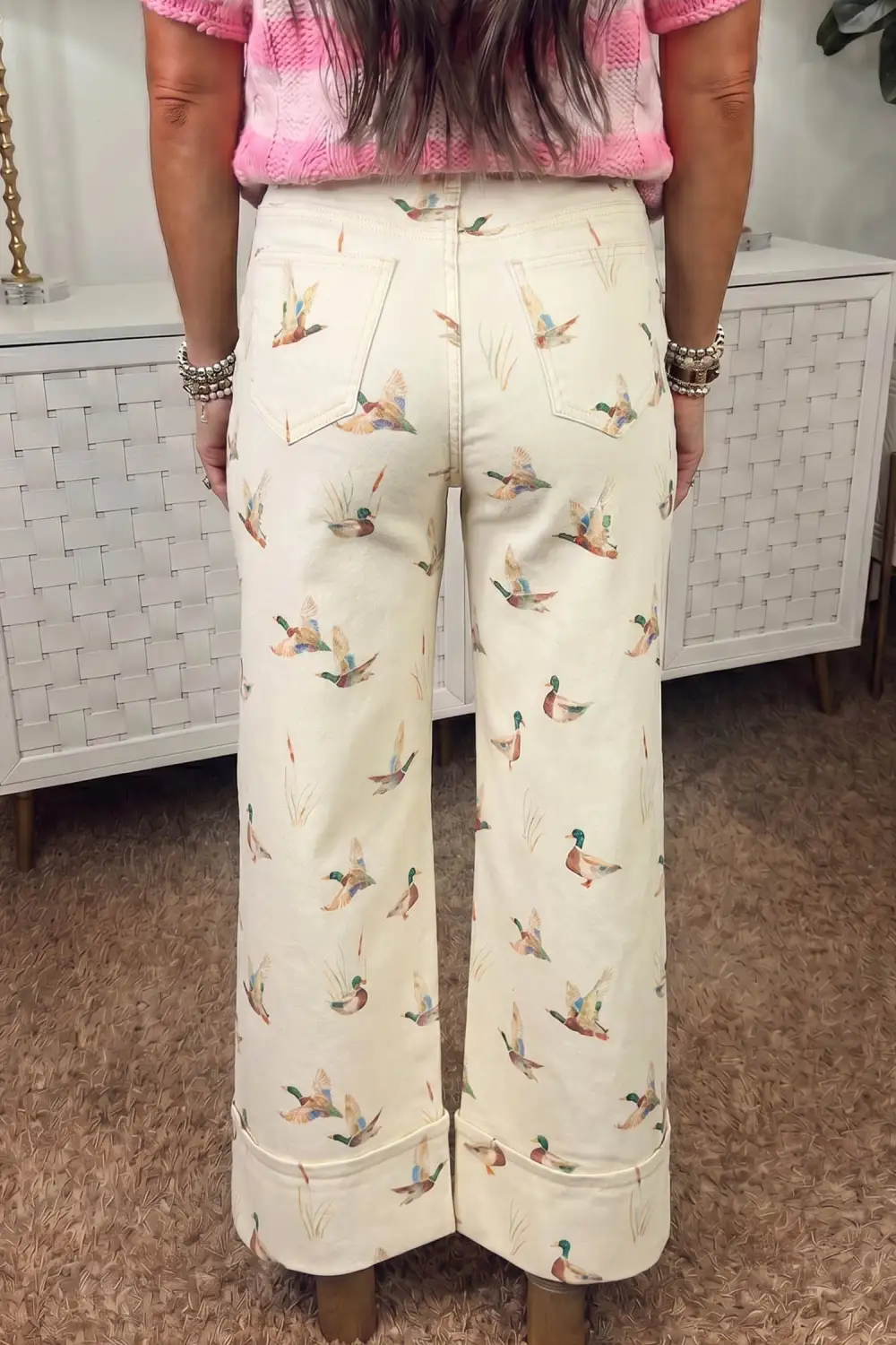 Women's Stylish Mallard Printed Cuffed Hem Shift Jeans