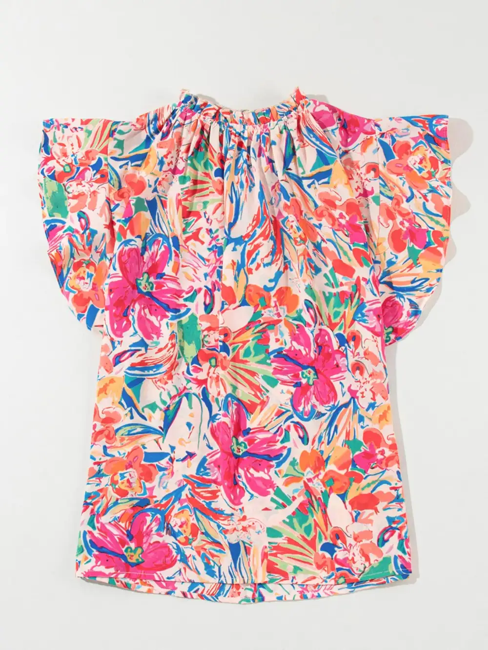 Floral Ruffled Sleeve V-Neck Summer Blouse