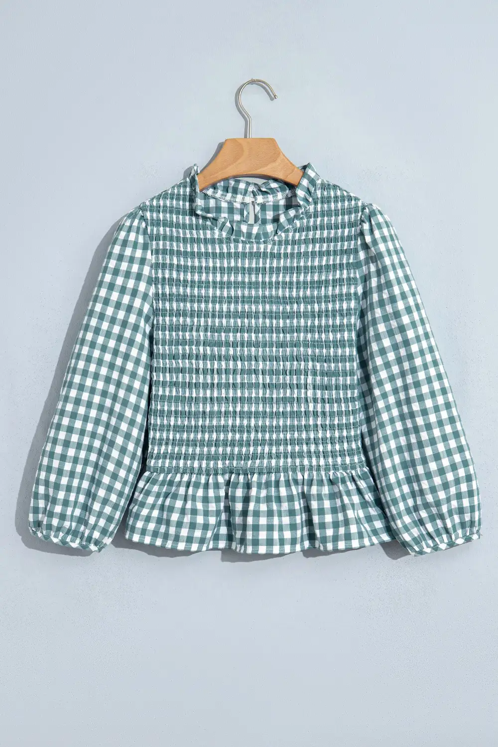 Women's Plaid Three Quarter Sleeve Peplum Top